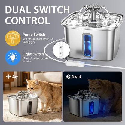 Automatic Pet Fountain Dog Water Dispenser with 3 Replacement Filters & Silicone Mat, Gifts for Cats, Dogs (Silver)