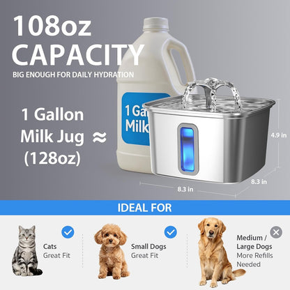 Automatic Pet Fountain Dog Water Dispenser with 3 Replacement Filters & Silicone Mat, Gifts for Cats, Dogs (Silver)