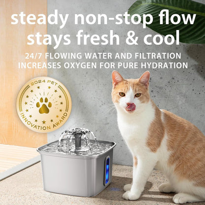 Automatic Pet Fountain Dog Water Dispenser with 3 Replacement Filters & Silicone Mat, Gifts for Cats, Dogs (Silver)